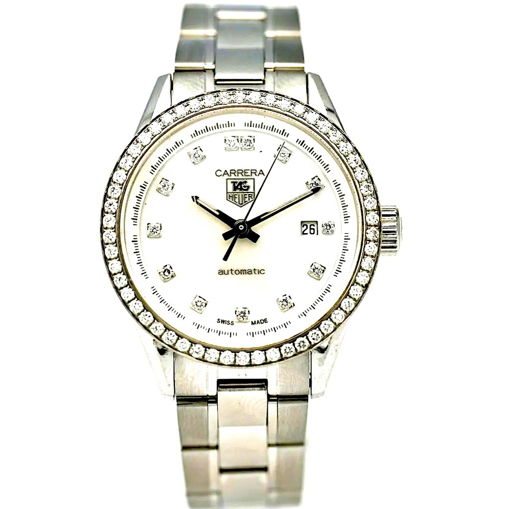 TAG HEUER LADIES CARRERA WV2413 MOP DIAMOND DIAL DIAMOND BEZEL STAINLESS